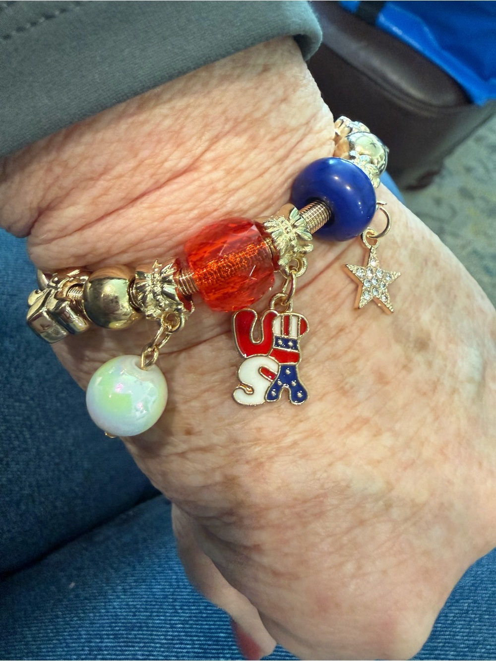 Patriotic Charm Bracelet with Red, Blue & White Accents